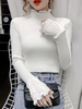 Pullover für Frauen Weißer Stehkragen Langarm Baumwollmischpullover