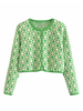 Pullover Strickjacken Hellgrün Polyester Kariertes Muster Knöpfe Lange Ärmel Juwelenkragen Übergroßer Kurzmantel