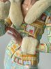 Pullover Strickjacken Hellgrün Polyester Pelzkragen Geometrische Paspeln Lange Ärmel V-Ausschnitt Unregelmäßige Strickjacken