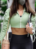 Pullover Strickjacken Hellgrün Polyester Reißverschluss Lange Ärmel Hoher Kragen Stretch Kurze Strickjacken