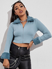 Pullover Strickjacken Himmelblau Polyester Reißverschluss Lange Ärmel Umlegekragen Unregelmäßige Strickjacken