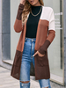 Pullover Strickjacken Kaffeebraun Polyester Bedruckte Taschen Lange Ärmel Stretch Strickjacken