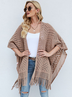 Pullover Strickjacken Khaki Polyester Fransen halbe Ärmel Stretch Oversized-Mantel