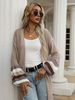 Pullover Strickjacken Khaki Polyester Streifen Lange Ärmel U-Ausschnitt Oversized Strickjacken