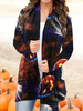 Pullover Strickjacken Mahagoni Polyester Halloween Bedruckte Lange Ärmel Schwarzer langer Mantel