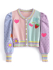 Pullover Strickjacken Rosa Polyester Bedruckte Knöpfe Lange Ärmel Jewel Neck Stretch Strickjacken
