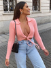 Pullover Strickjacken Rosa Polyester Farbblock Schnürung Lange Ärmel V-Ausschnitt Stretch Sommerhemd