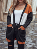 Pullover Strickjacken Schwarz Polyester Colorblock Paspel Lange Ärmel Stretch Strickjacken