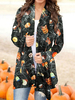 Pullover Strickjacken Schwarz Polyester Halloween Gedrucktes Muster Lange Ärmel Langer Mantel