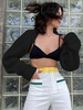 Pullover Strickjacken Schwarz Polyester Paspeln Lange Ärmel Stretch Freizeit Kurze Strickjacken