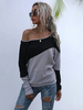 Pullover Strickjacken Split Color Polyester Zweifarbiger Pullover mit langen Ärmeln Bateau-Ausschnitt