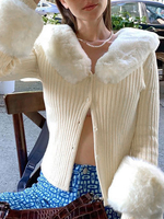 Pullover Strickjacken Weiß Lycra Spandex Knöpfe Lange Ärmel Umlegekragen Mantel