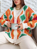Pullover Strickjacken Weiß Polyester Bedruckte Knöpfe Lange Ärmel V-Ausschnitt Übergroßer Mantel