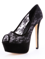 Pumps aus Mesh mit Plateau und Peeptoes in Schwarz