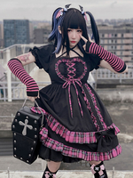 Punk Gothic Harajuku Schwarz Lolita OP Kleid Plaid Schwarz Ärmellose Polyester Lolita Einteilige Kleider