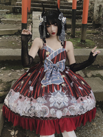Punk Gothic Harajuku Sweet Lolita JSK Kleid Dunkelrot Ärmellose Polyester Schleifen Lolita Pullover Röcke