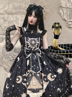 Punk Gothic Lolita JSK Kleid Stars Print Bögen Schwarz Ärmellose Polyester Lolita Pullover Röcke