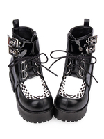 Punk Lolita Boots Metallic Buckle Schnürschuh Plateau Schwarz Lolita Booties