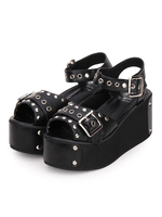 Punk Lolita Sandalen Metallic Rivet Tülle Plattform Keilabsatz Schwarz Lolita Schuhe