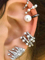 Punk Ring Set Perle Strass Silber Frauen Ohrring Stud