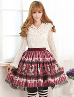 Purplish Red Printed Lolita Rock Polyester gedruckt Black Lace Trim