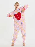 Pyjamas Kigurumi Onesie für Erwachsene Rosa Herzmuster Polyester Kigurumi Kostüme