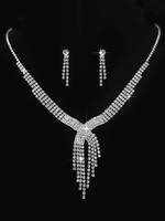Quasten Hochzeit Halskette Set Silber Strass Perlen Brautschmuck Set