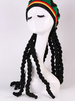 Rasta Hut mit schwarzen Dreadlocks Perücke Rasta Perücke Karneval Kostüm