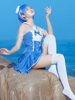 Re Zero Startleben in einer anderen Welt Rem Himmelblau Cami Beach Dress Hat Sommer Cosplay Kostüm