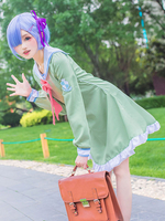 Re Zero Startleben in einer anderen Welt Rem Schuluniform Hellgrün Einteiliges Kleid Cosplay Kostüm Set