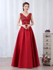 Red Abendkleid Satin V-Ausschnitt Abendkleid Perlen Bow Sash Sleeveless formale Kleid