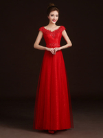 Red Abendkleider Spitze Tüll Long Prom Dress Sicke Applique Sash bodenlangen Abendkleid
