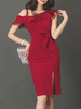 Red Bodycon Kleider One Shoulder Rüschen Split ärmelloses Bleistiftkleid