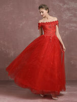 Red Brautkleid Ballkleid Spitze Perlen Brautkleid aus der Schulter Sequins bodenlangen Maxi Prinzessin Sommer Brautkleider 2021