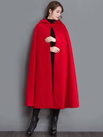 Red Cape Coat Kapuzen übergroßen Button Poncho Wintermantel für Frauen