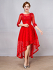 Red Cocktailkleider Lace Halbarm Asymmetrische Perlen Bow Sash Short Prom Kleider