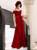 Red Evening Dress 2022 Schulterfrei Bodenlangen Satin Sash Social Prom Partykleider