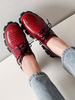 Red Flatform Oxfords Damen Round Toe Leder Schnür-Freizeitschuhe