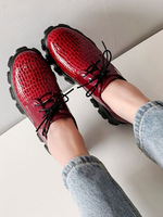 Red Flatform Oxfords Damen Round Toe Leder Schnür-Freizeitschuhe