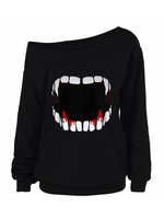 Red Halloween Hoodies Frauen Schulter lange Ärmel gedruckt Hoodys