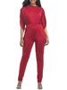 Red Jewel Neck Halbarm Baumwollmischung Skinny Sommer Playsuit