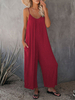Red Jumpsuit Straps Hals Ärmelloses Polyester Straight Summer One Piece Outfit