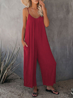 Red Jumpsuit Straps Hals Ärmelloses Polyester Straight Summer One Piece Outfit