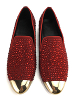 Red Loafers Männer Gold Crystal Studs flache Schuhe Metall Details Strass Casual Slip On Schuhe