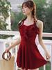 Red Lolita Outfits Rüschen ärmellose Hosen Badeanzug