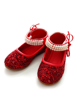 Red Party Schuhe Glitter Round Toe Perlen Knöchelriemen Kinder Schuhe Hochzeit Blumenmädchen Schuhe