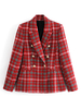 Red Plaid Jacken Damen Turndown Collar Langarm Classic Buttons Polyester Winterjacke