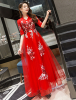 Red Prom Dress 2021 Tüll Halbarm knöchellangen Abschlussfeierkleider