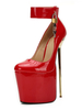 Red Sexy Schuhe Plattform Mandel Metall Detail Stiletto Knöchelriemen Pumps für Frauen