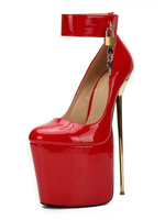 Red Sexy Schuhe Plattform Mandel Metall Detail Stiletto Knöchelriemen Pumps für Frauen